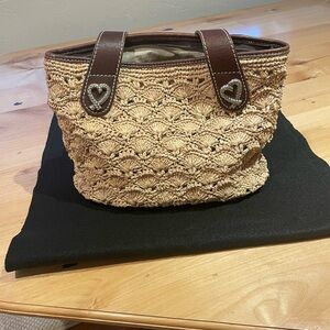 Brighton Tan Woven Shoulder Bag with Heart Accents